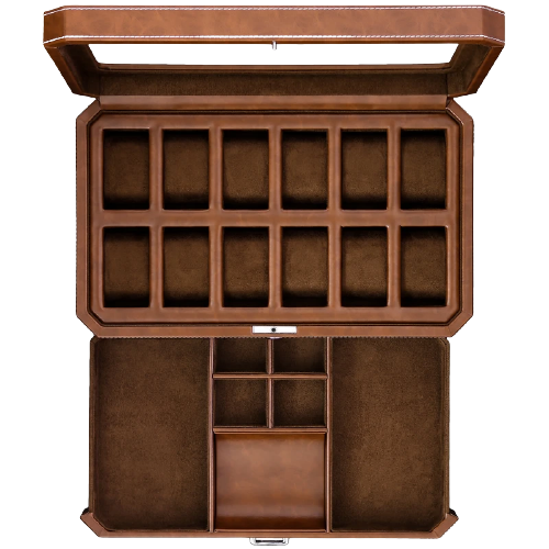 Rothwell 12 Slot Watch Box (Tan/Brown)