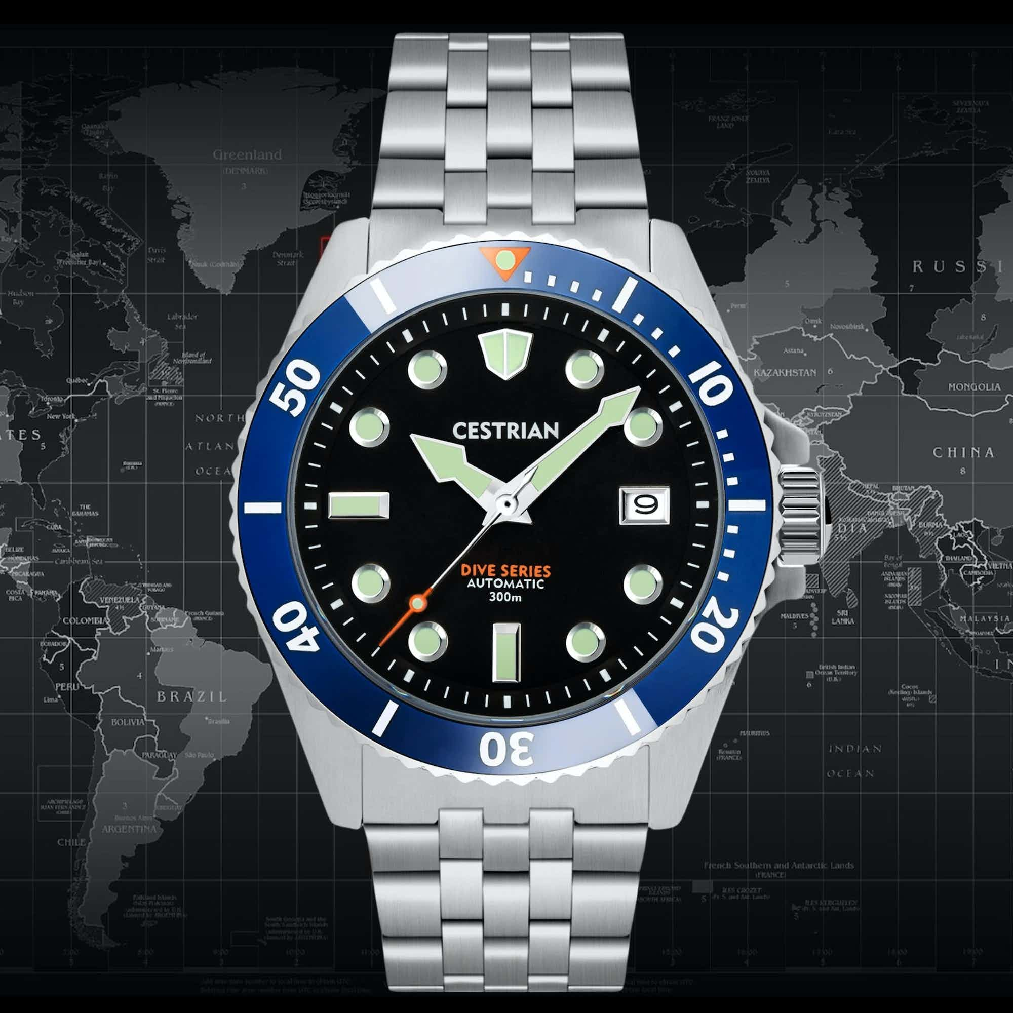 Cestrian Dive Series v2 | Black / Blue Bezel